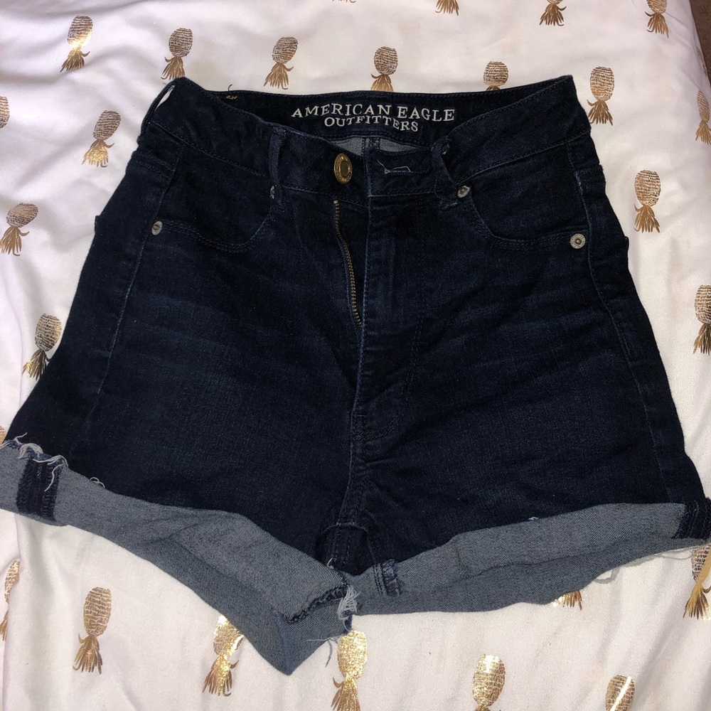 American Eagle dark blue high-waisted short shorts